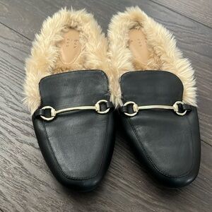A New Day Black Faux Fur Mules  Size 8.5